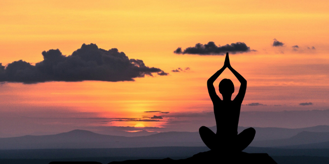 Haven Email Banners (650 × 400 px) Person doing yoga on a hilltop sunset - Haven Yoga and Meditation